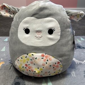 Squishmallow Gray and White Plush Sheep with Floral Accents 12"